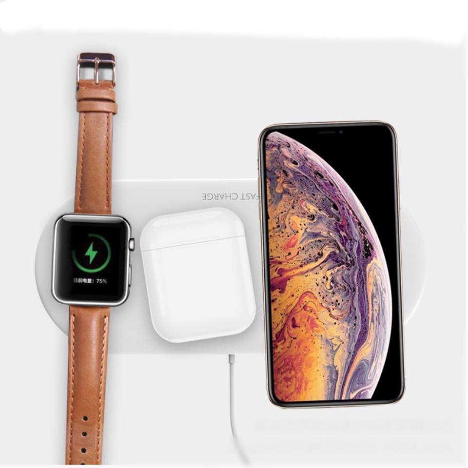 Đế sạc nhanh không dây 3 in 1 cho Apple Airpods, Apple Watch, Iphone, Smartphone (Wireless  Quick Charge, chuẩn Qi Apple)