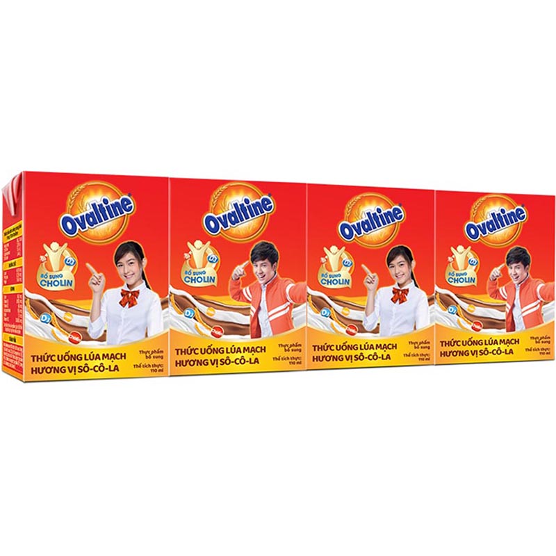 Thùng 12 lốc thức uống lúa mạch hương vị sô-cô-la Ovaltine PRO 110ML x 4 công thức mới