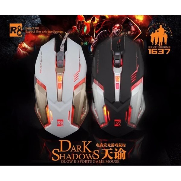 Chuột vi tính có dây cổng USB R8 1637 LED màu trắng vàng - Mouse PC Laptop Game WHITE GOLD - miếng lót chuột