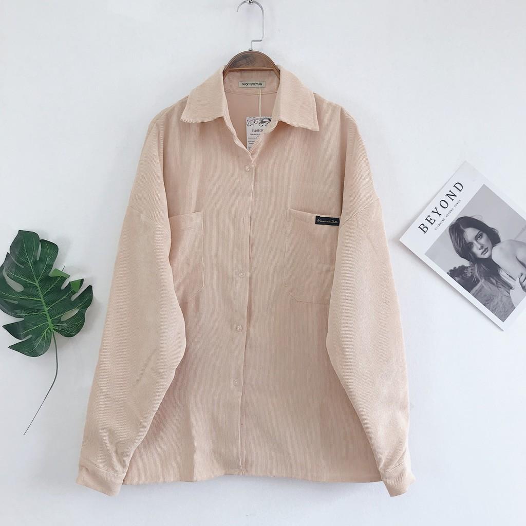Áo khoác sơ mi nhung tăm dáng rộng ulzzang