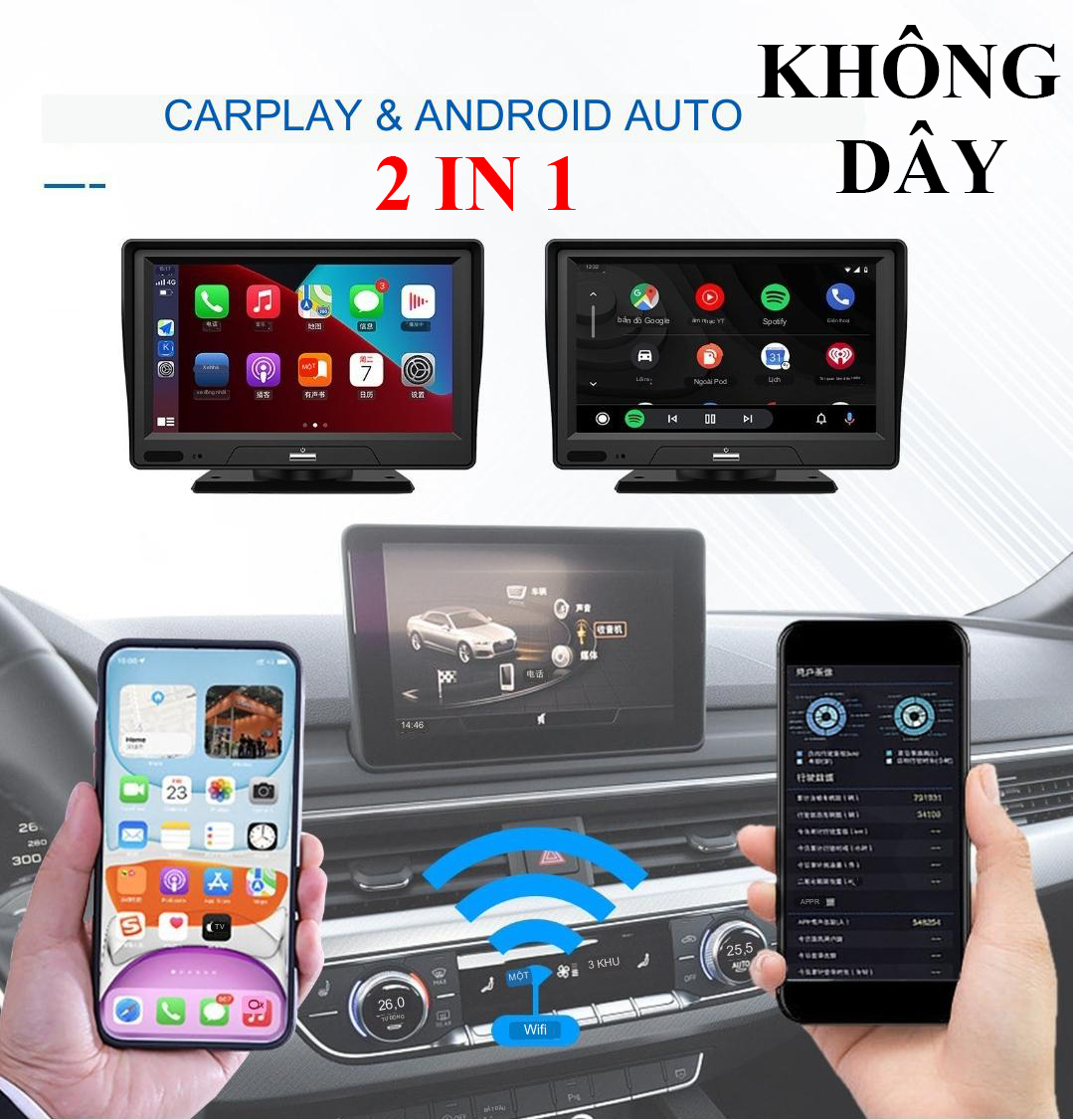 Adapter kết nối Apple Carplay không dây - Android auto không dây cho xe ô tô