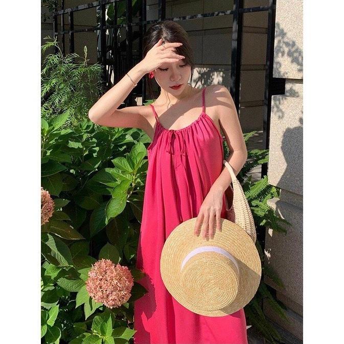 ĐẦM MAXI HỒNG 2 DÂY - L
