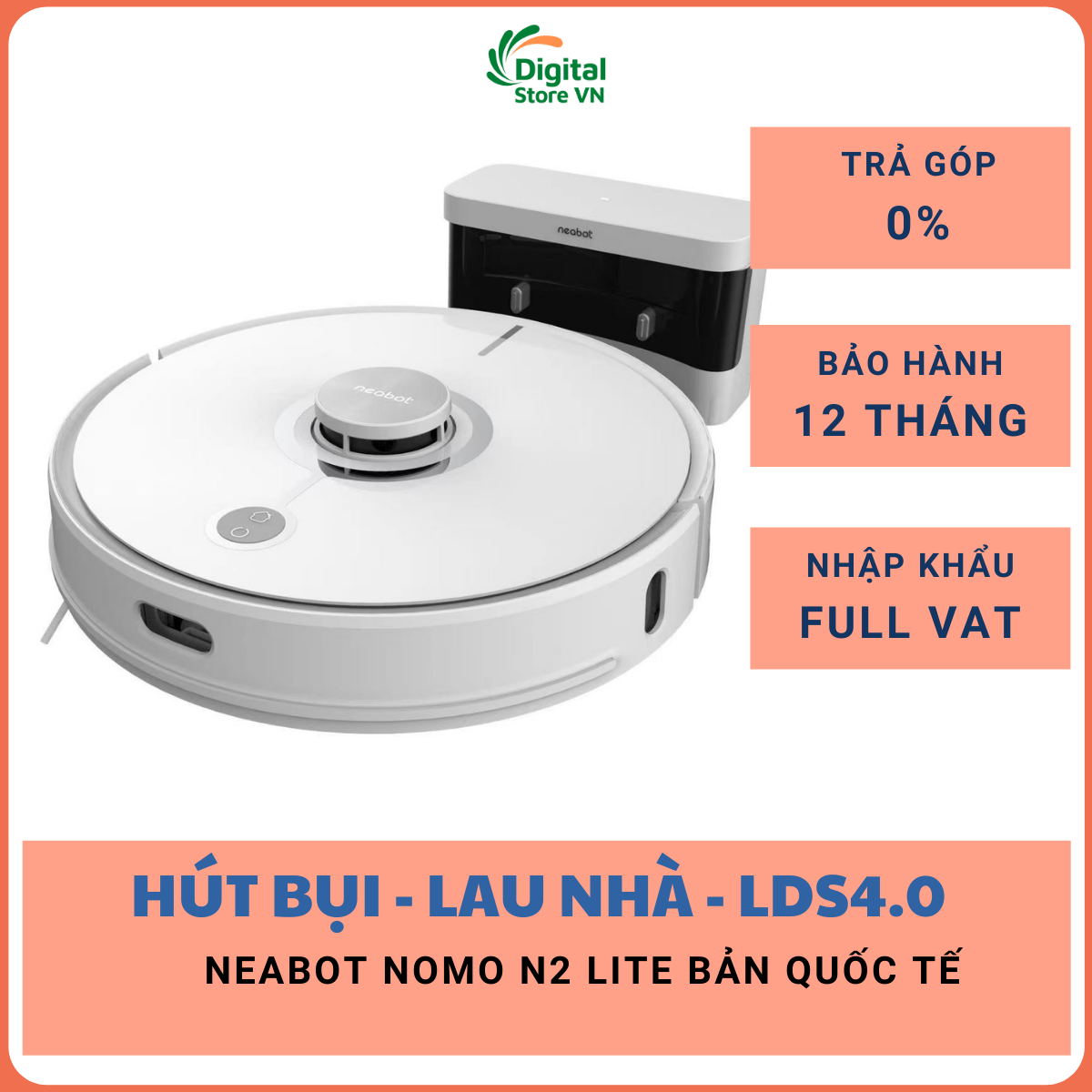 Robot hút bụi lau nhà thông minh Neabot Nomo N2 Lite - Hàng chính hãng