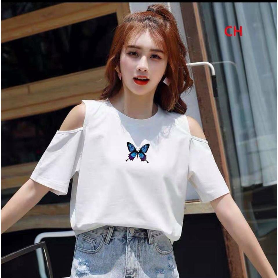 Áo phông nữ cổ tròn hở vai siêu xinh