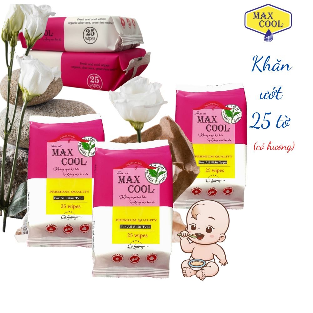 Combo 2 Gói Khăn Ướt Max Cool 25 Tờ Có Hương