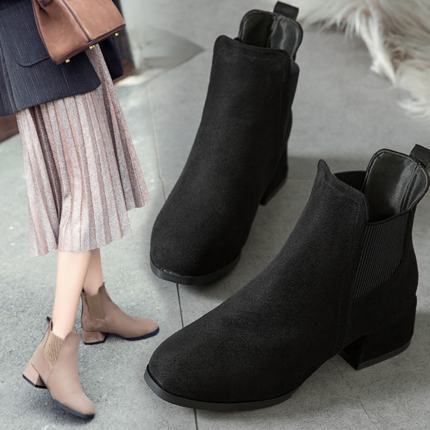 Boot nữ cổ thun da lộn 2 màu ĐEN/ NÂU đế thấp 4cm ÊM CHÂN GBN118