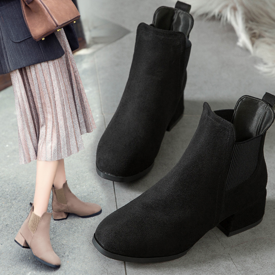 [ SIZE 35- 40] Boot nữ cổ thun da lộn 2 màu ĐEN/ NÂU đế thấp 4cm ÊM CHÂN GBN118