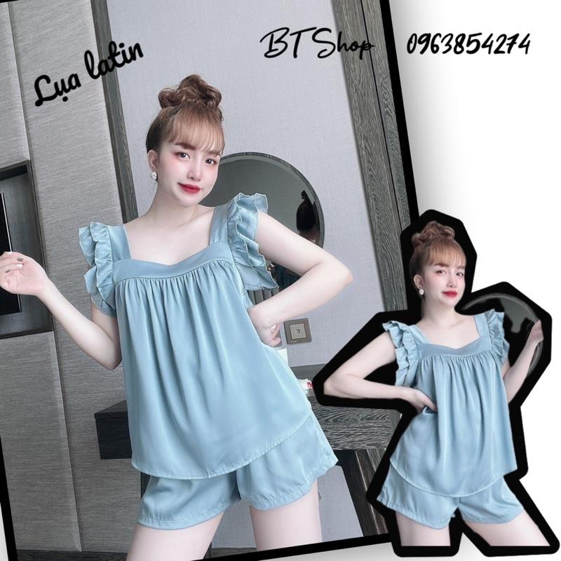 Đồ ngủ mặc nhà lụa latin tay cánh tiên trơn freesize 42-57kg