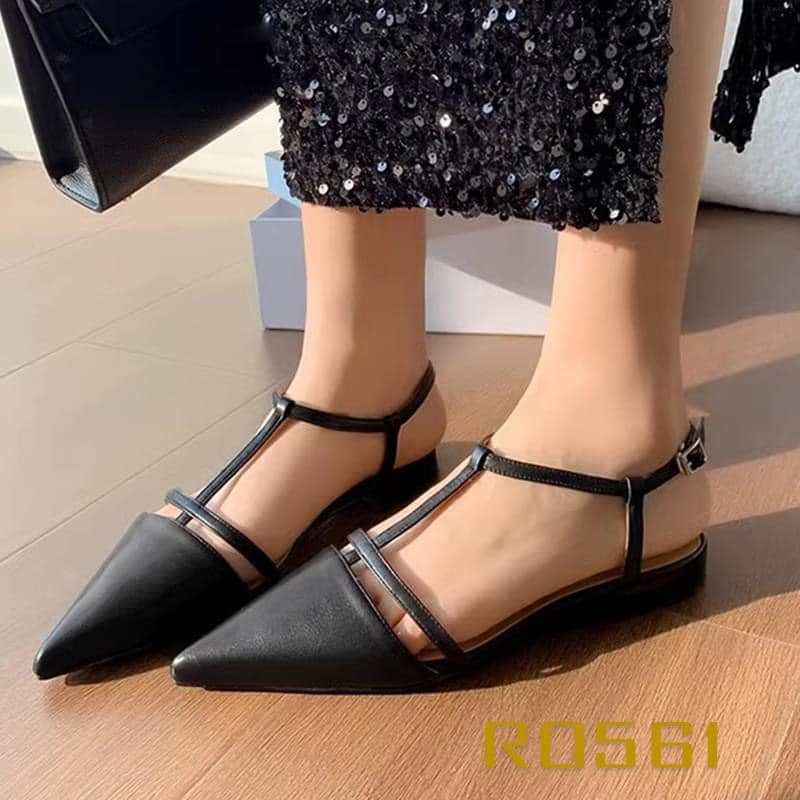 Giày sandal nữ cao gót 2 phân hàng hiệu rosata hai màu đen bạc thời trang ro561