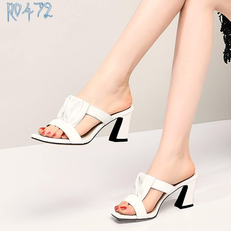 Giày sandal nữ cao gót 8 phân hàng hiệu rosata hai màu đen trắng ro472