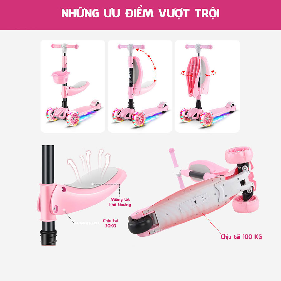 Xe Trượt Cho Bé-Scooter, Xe Scooter Cho Bé Cao Cấp Chịu Lực 100KG