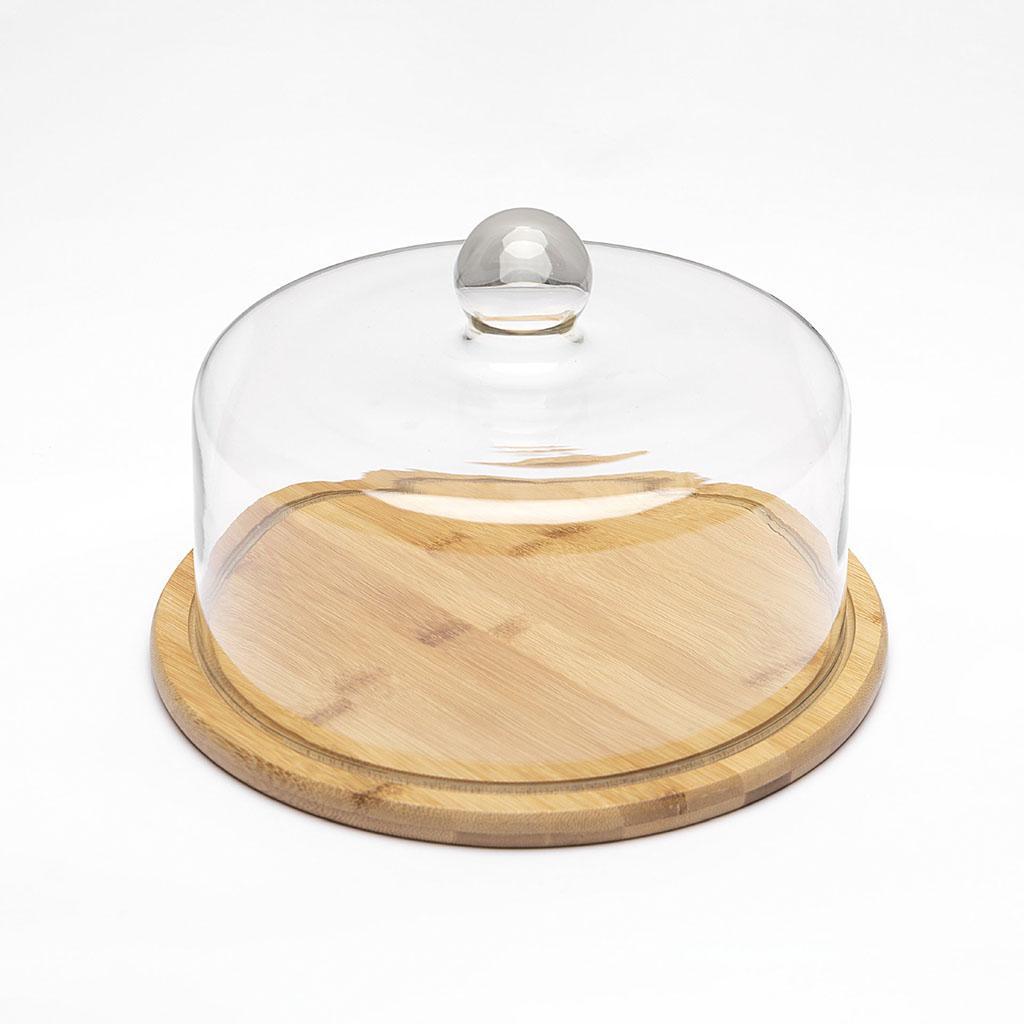 Round Glass Cover Serving Tray Multi-Purpose use Wooden Dessert Storage Appetizer Plate for Household Kitchen Festive Party Dinnerware Decoration