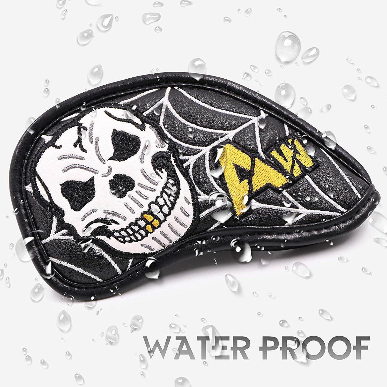 10 pcs Golf Iron Head Covers, Club Headcover Set, PU Leather Skull Pattern Golf Iron Head Covers Set Fit All Brands Irons