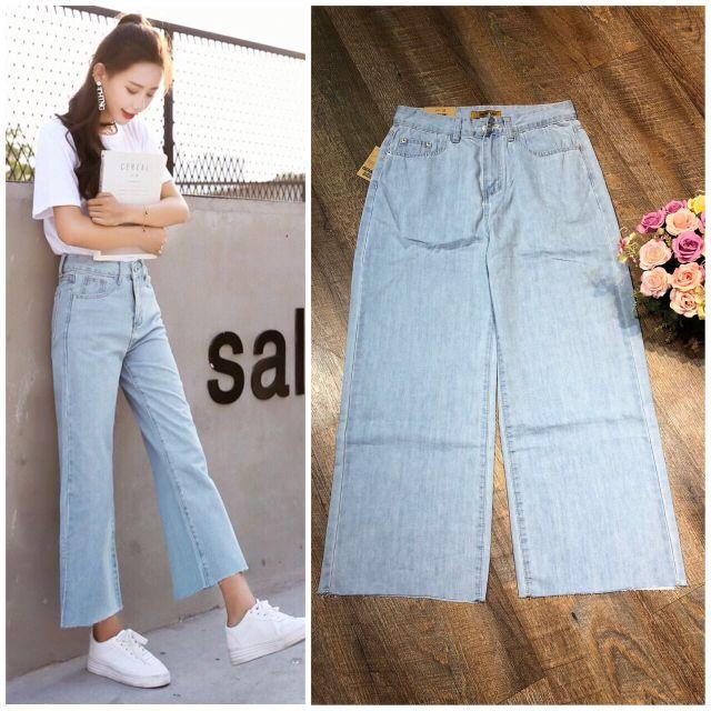 Quần jean ống rộng tua lai xinh xắn