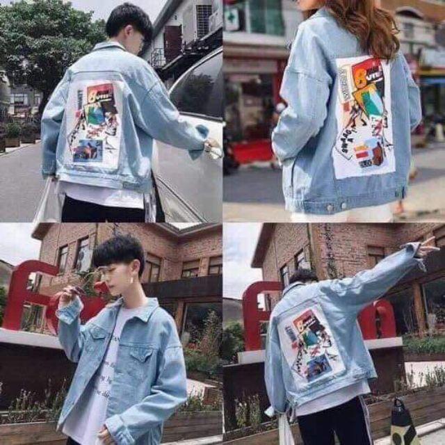 Áo Khoác Jean Nam Unisex Đắp Vải Hình BOME Thời Trang