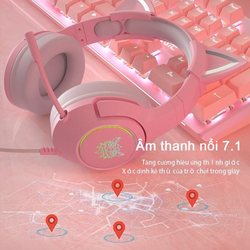 ONIKUMA K9 HồngTai nghe tai mèo dễ thương có mic tai nghe chụp tai chơi game thương có mic chống ồn Tai tai nghe mèo