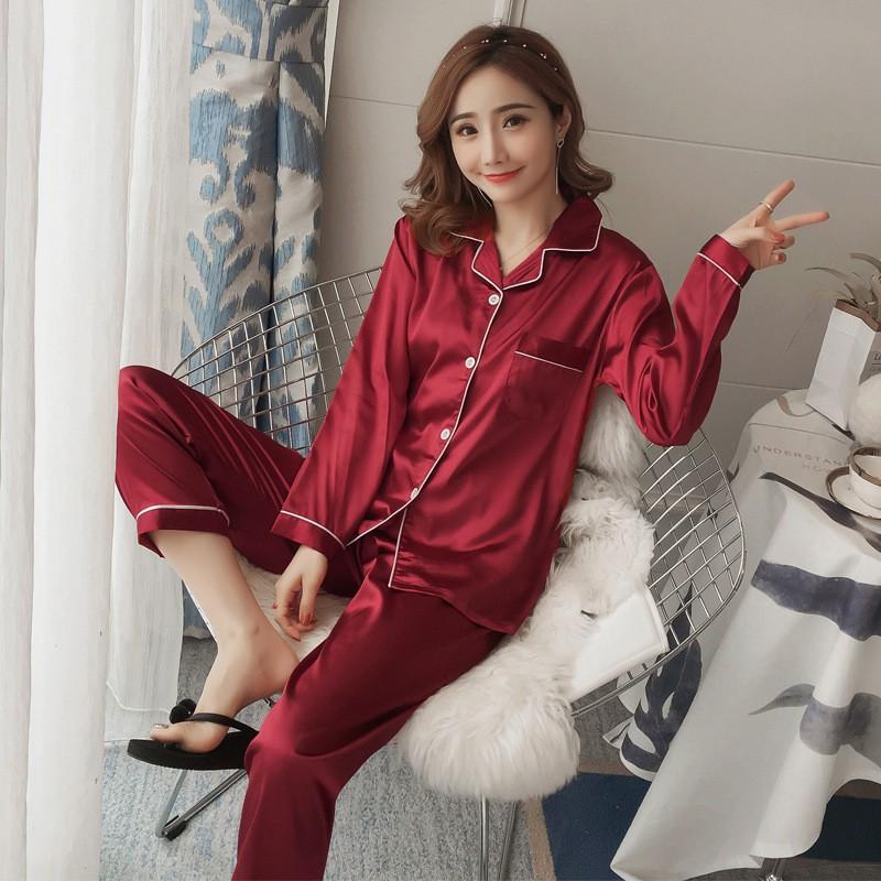 Đồ Bộ Dài Tay Lụa Satin Trơn Phối Viền Đen Trắng Cực Sanh Chảnh Và Đẹp Đồ Bộ Pyjama