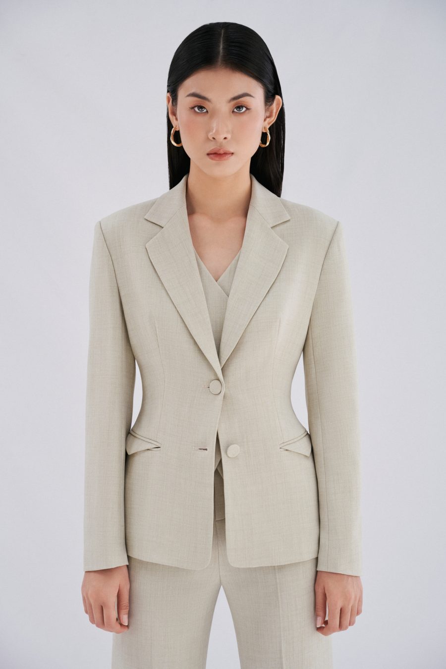 Áo blazer vai rộng MADDY thiết kế cao cấp WHITE CHIC