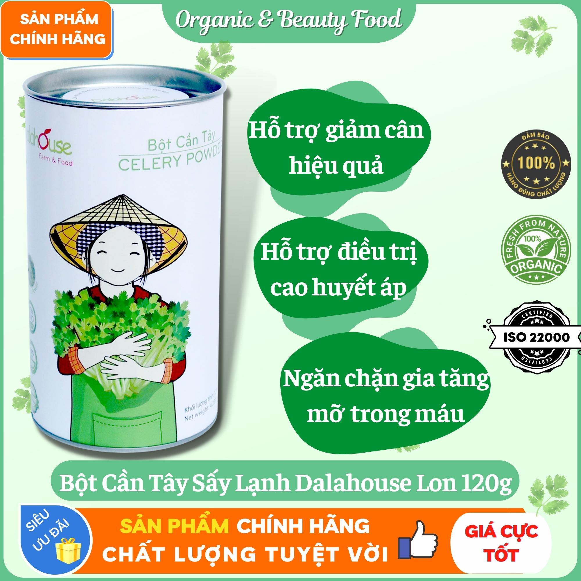 Bột Cần Tây Hữu Cơ Nguyên Chất Sấy Lạnh Dalahouse -  Lon 120g - Hỗ trợ giảm cân, cao huyết ap, ngăn chặn gia tăng mỡ trong máu - Da sáng, Dáng thon, Thanh lọc cơ thể