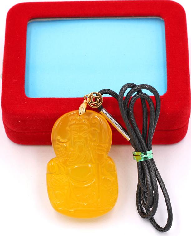 Dây chuyền mặt tượng Quan Công - mã não vàng  DEQCMNV1 - kèm hộp nhung