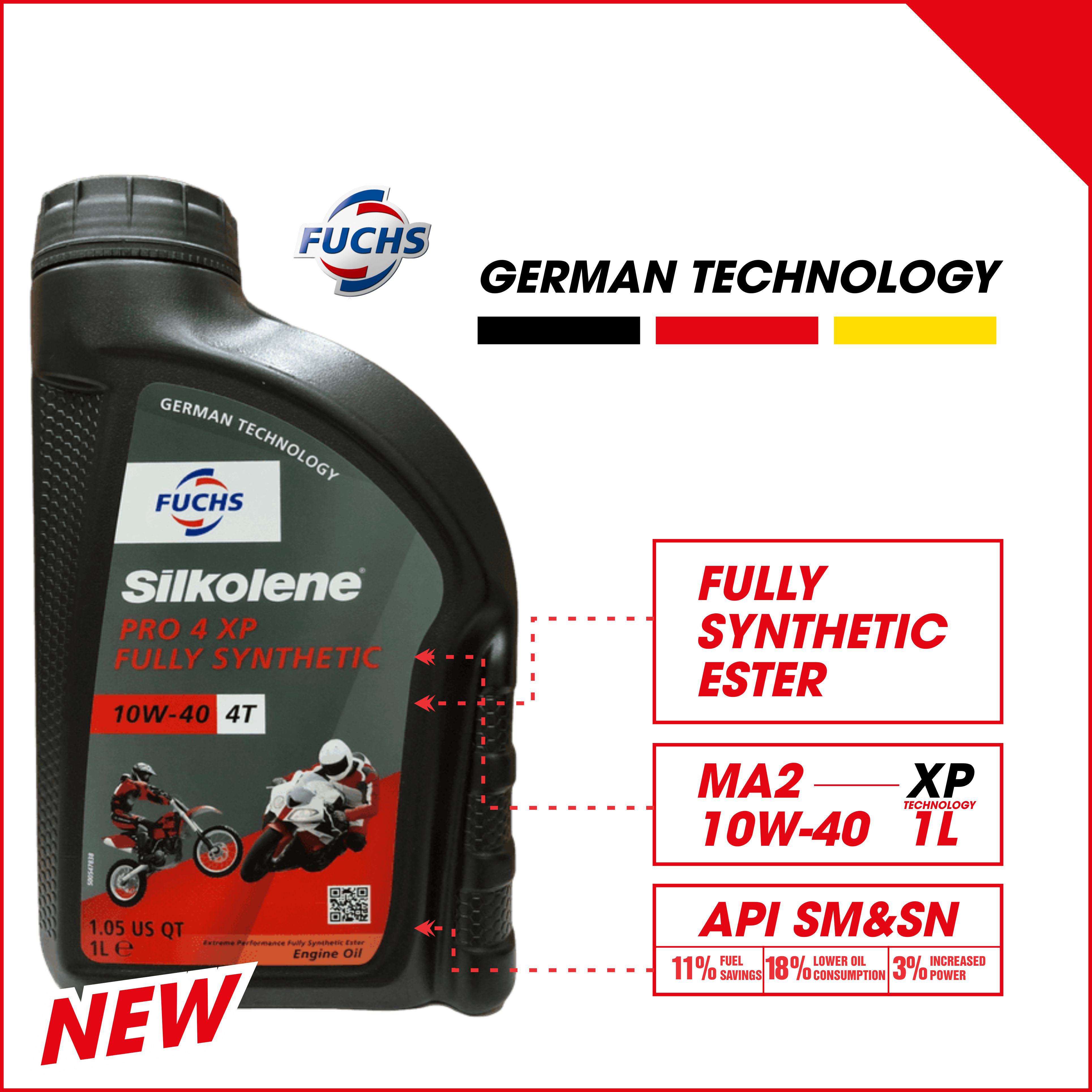 Nhớt Xe Máy / Xe Côn Tay Fuchs Silkolene 10W40 PRO 4 XP FULLY SYNTHETIC 1LÍT Ecoshine.