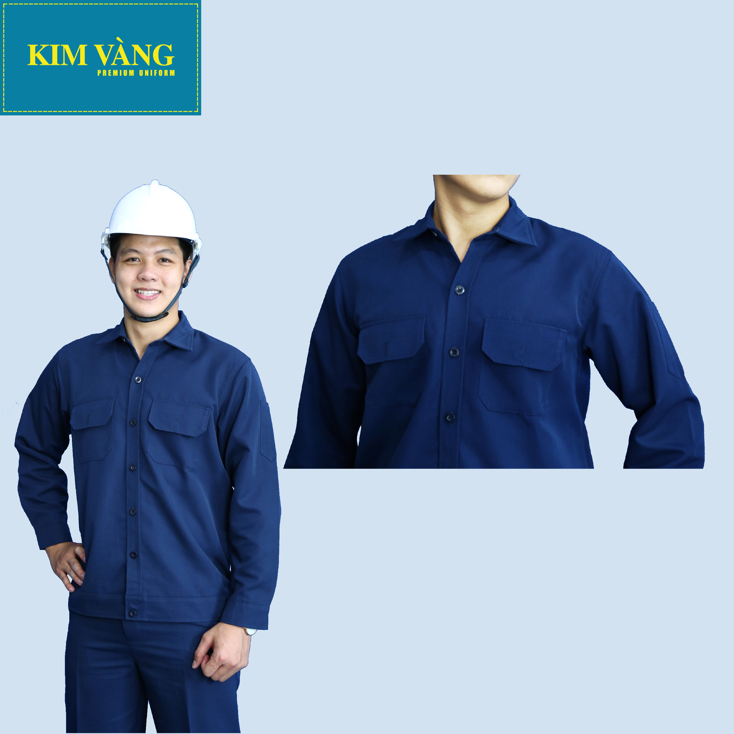 Bộ đồng phục cơ khí nữ cho công nhân nam nữ đồng phục bảo hộ lao động chất liệu Kaki TC cao cấp - Màu xanh đậm