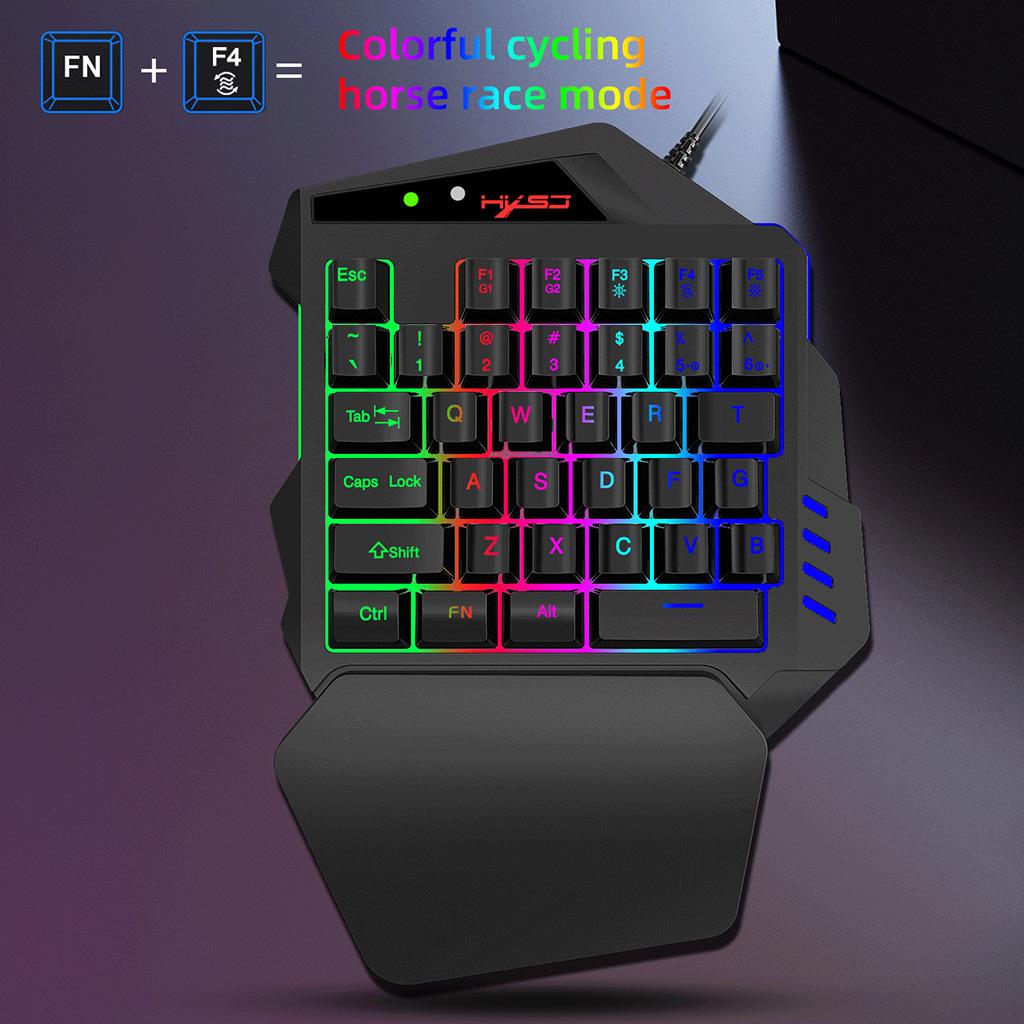 One Handed Keyboard, Wired 35 Keys LED Backlit Gaming Keyboard, Ergonomic Mini Single Handed Keypad with Wrist Rest, Built-in Keyboard Mouse Adapter
