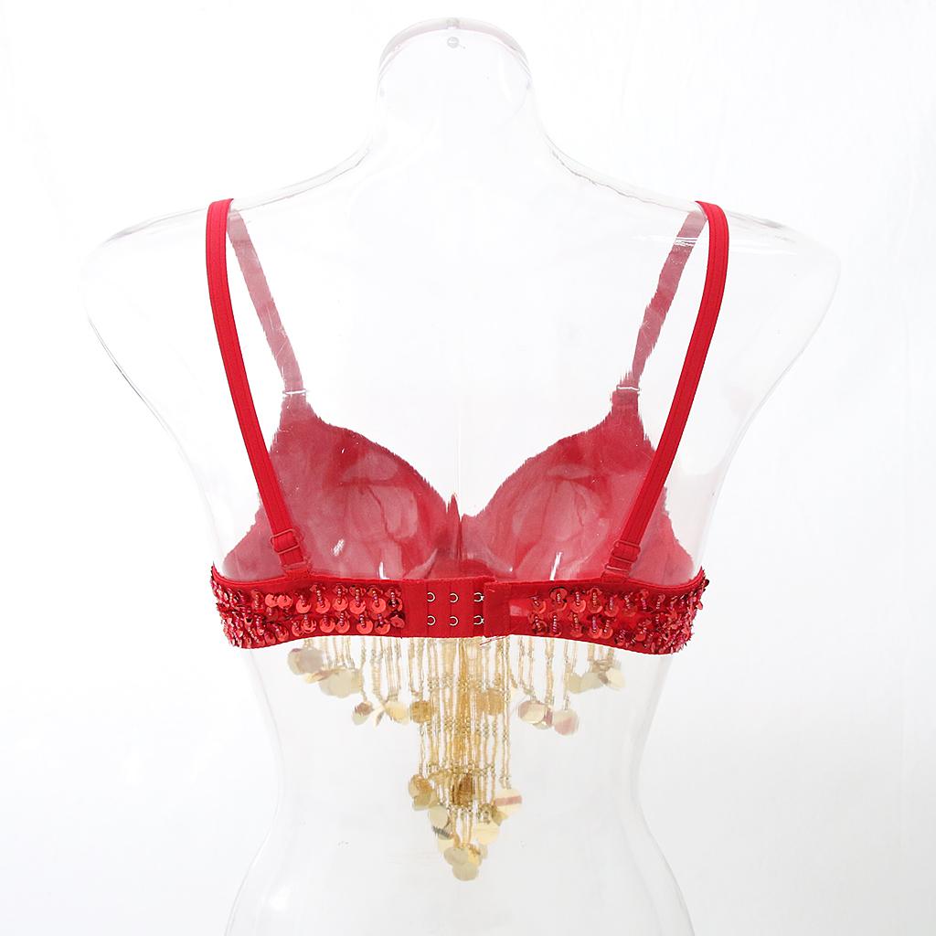 Womens Sparkling Sequins Tassels Bra Top Raves Belly Dance Holiday Indian Dancer Costume Club Wear