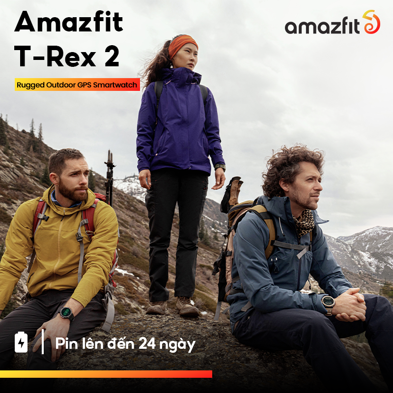 Amazfit T-Rex 2 - Đồng hồ thông minh | GPS | Pin đến 24 ngày | Chống nước 100M - Hàng Chính Hãng