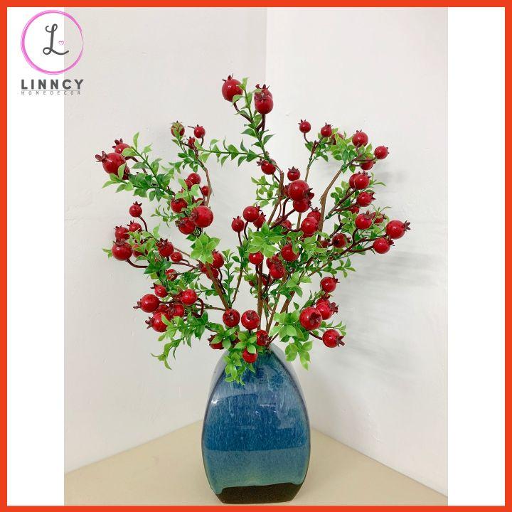 Cành lựu phú quý tài lộc dài 63cm trang trí nhà cửa, cửa hàng, văn phòng, lớp học, làm đạo cụ chụp ảnh