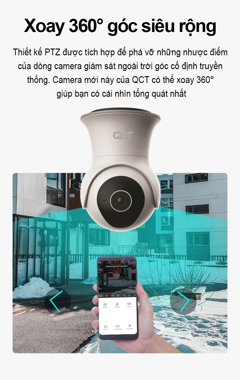 Camera ngoài trời IP xoay 360 độ QCT Gen 2 QCTRN002 Bộ nhớ trong 64GB - Hàng Nhập Khẩu