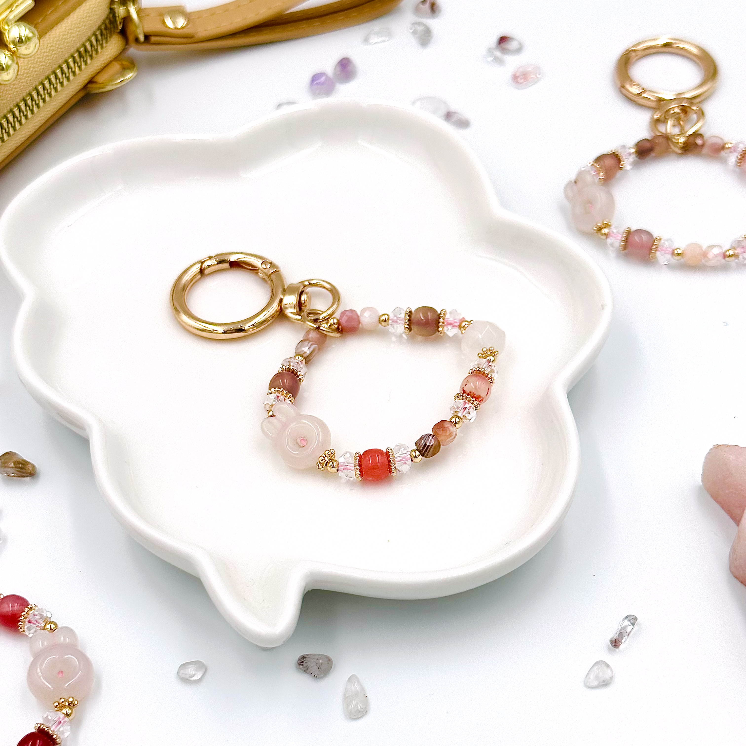 CRZ Bag Charm - Phụ Kiện - Carnelian WithWhite Agate Rabbit Donut - Móc Khóa Vòng Tay Đá Carnelian, Mã Não Trắng Kèm 1 Charm Mã Não Hình Chú Thỏ Donut