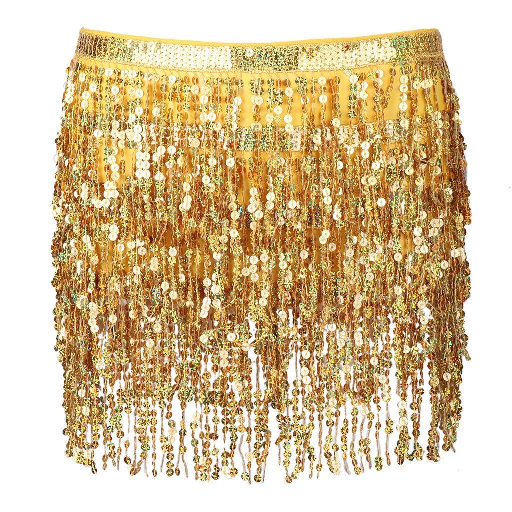 Women Summer Beach Coat Sequins Tassel Belly Dance Dancewear  - Gold,