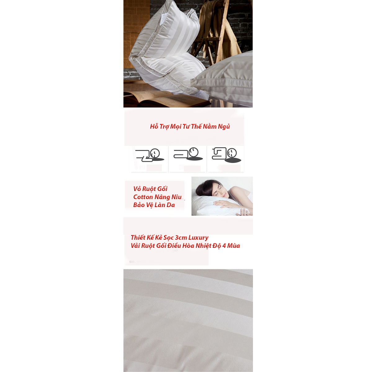 Ruột Gối Nằm Khách Sạn DADA
- Gòn Polyester Nâng Đỡ Vai Gáy