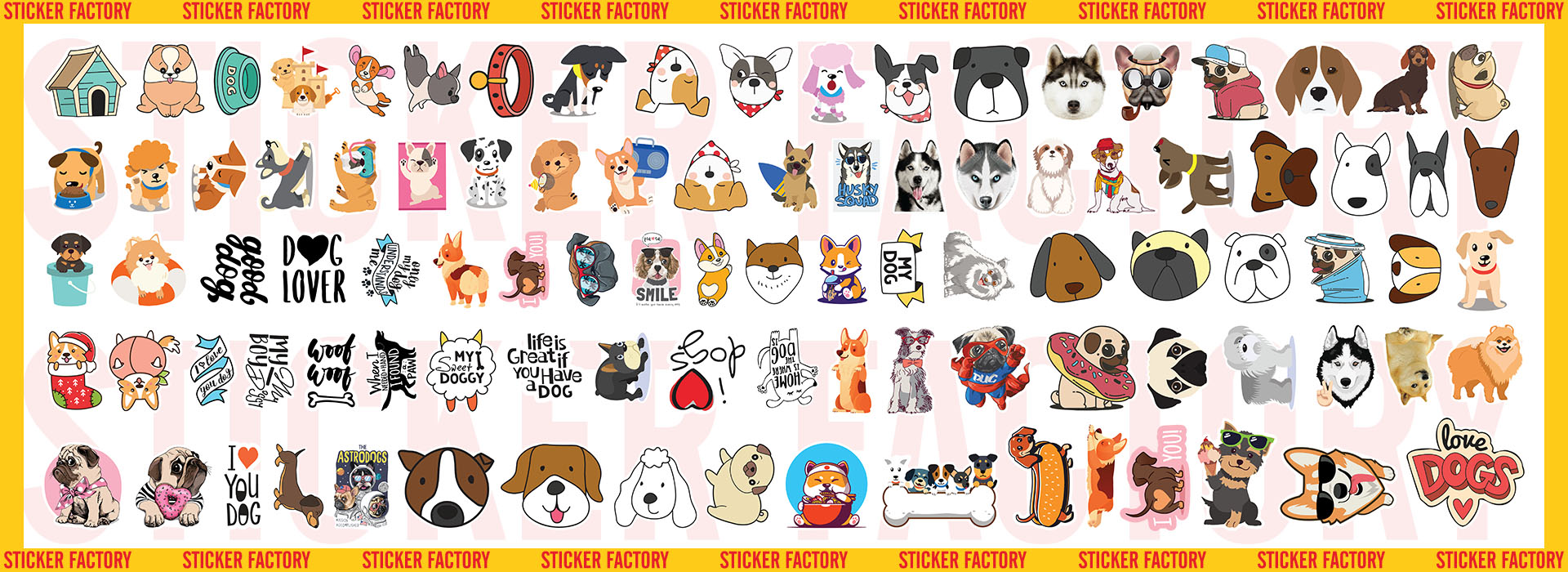 Chó Dogs - Set 100 sticker decal hình dán nón bảo hiểm, laptop, xe máy, ô tô - STICKER FACTORY