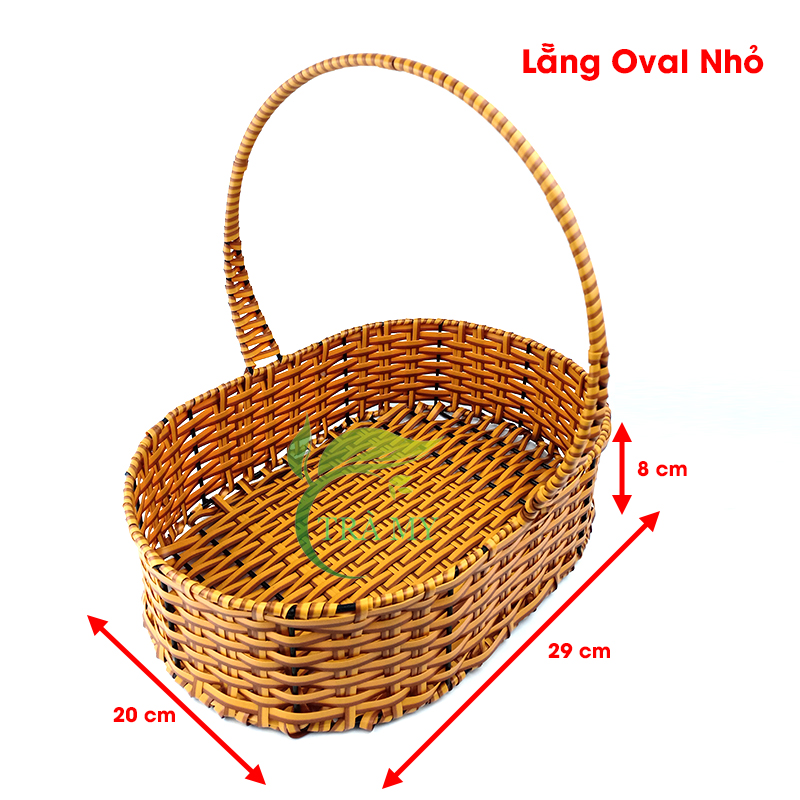 Lẵng Mây Nhựa Đan Hình Oval Tay Cầm Đựng Bánh Kẹo, Đựng Vật Dụng, Lẵng Đựng Hoa Tươi Hoa Khô