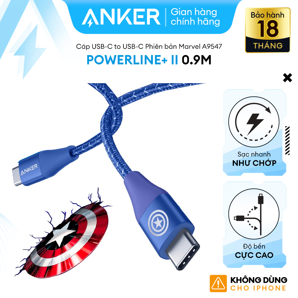 Cáp sạc ANKER PowerLine+ II USB-C to USB-C dài 0.9m - Phiên bản Marvel - A9547