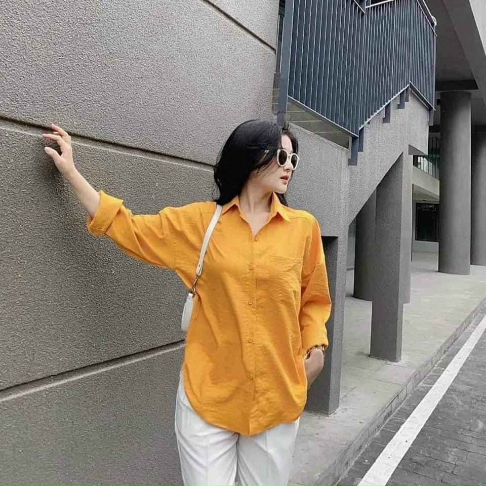 Áo somi đũi 1 túi Áo somi trơn tay dài 6 màu