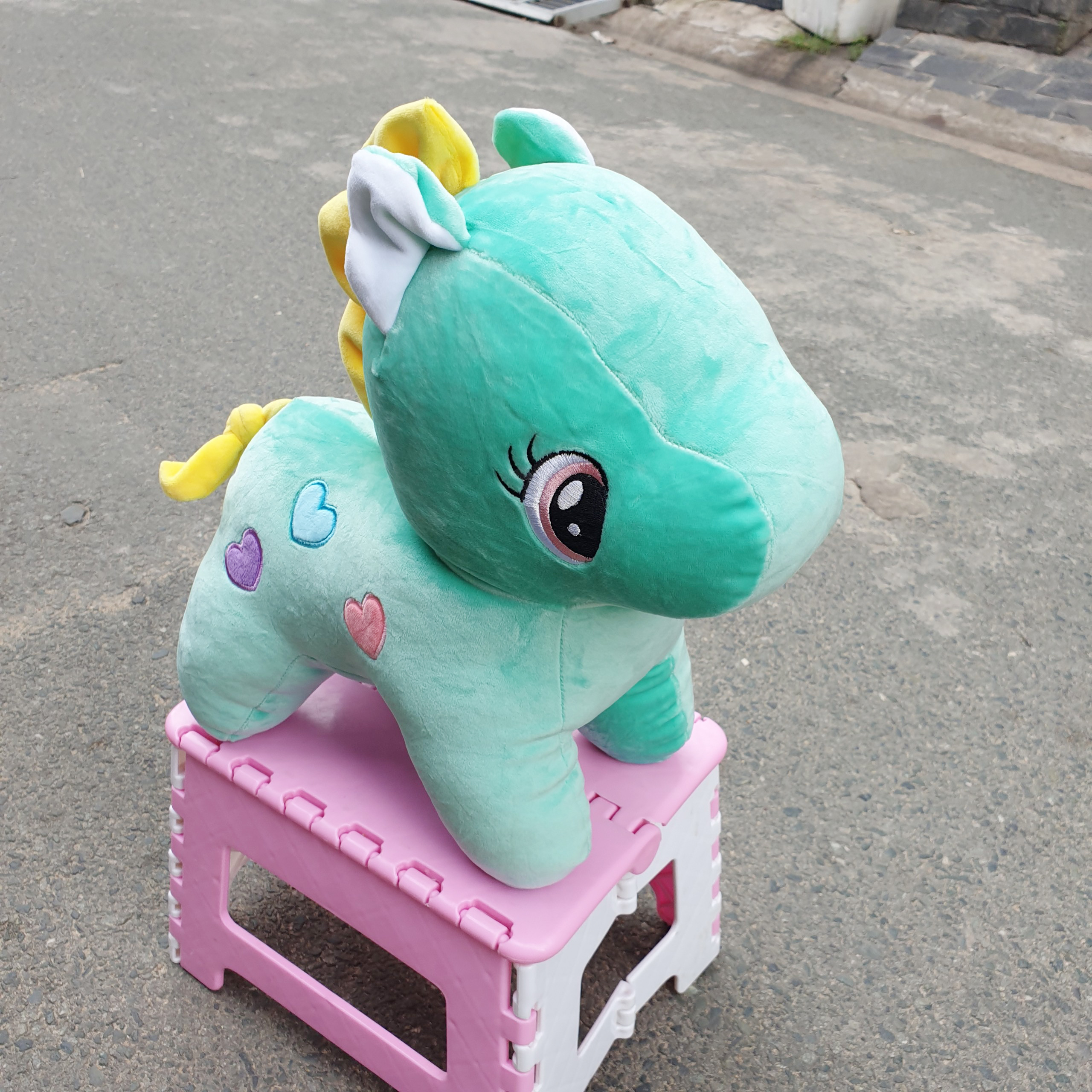 Ngựa Pony 4 chiều nhồi bông size 40cm màu xanh ngọc