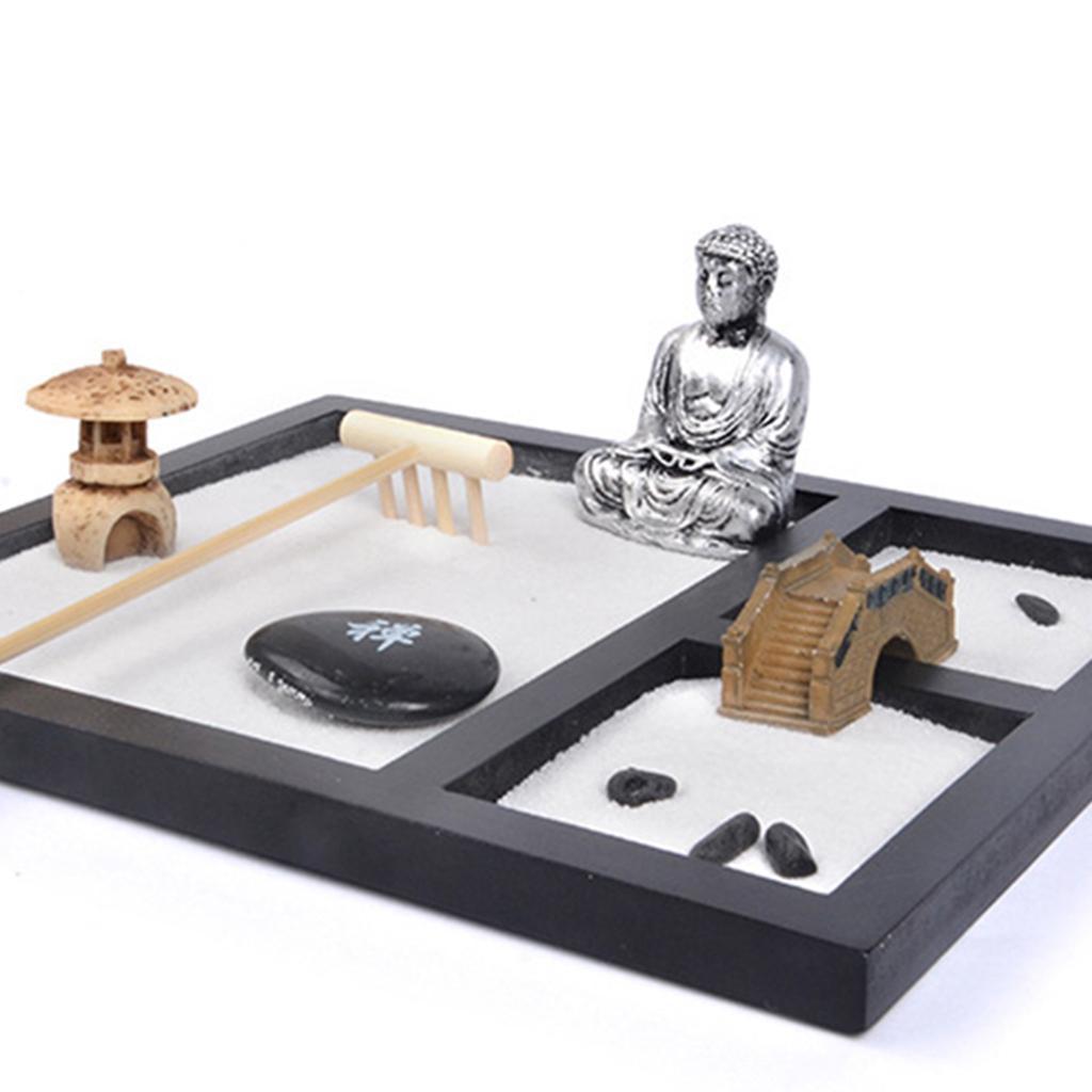 21.5x17.5cm Mini Zen Garden Wooden Buddha Meditating Sandbox Decor