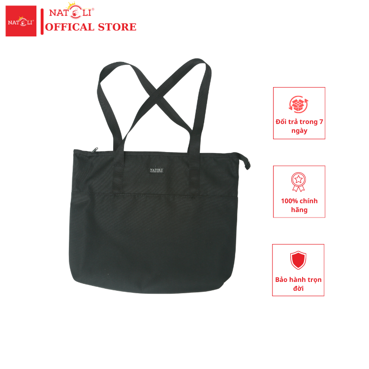 Túi tote unisex Elegant Chicbag chính hãng NATOLI chất vải canvas có khóa kéo chống nước nhiều ngăn