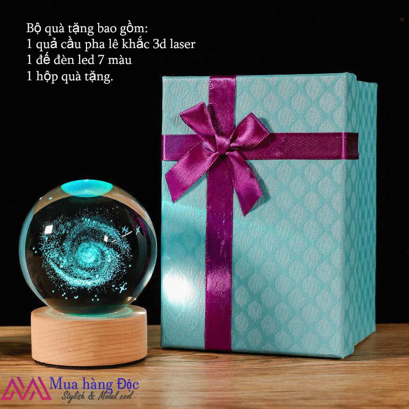 Bộ quà tặng Quả cầu pha lê khắc 3D vòng quay đèn led cực độc lạ