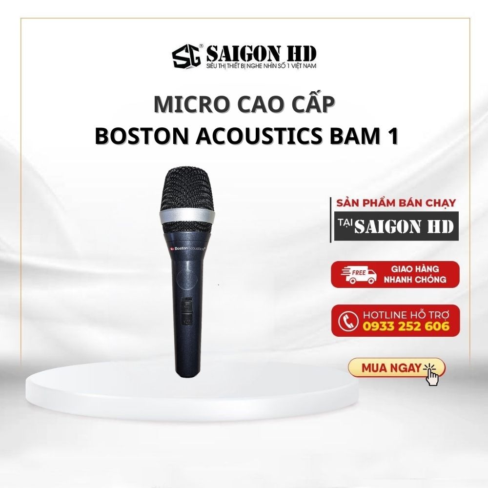 Micro có dây loại xịn BOSTON ACOUSTICS Bam 1 - Hàng chính hãng, giá tốt, nhạy âm hút tốt, lực mic mạnh, loại bỏ tạp âm tiếng ồn