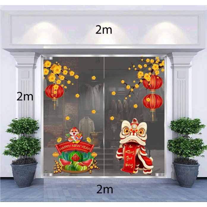 (HCM) Decal dán kinh trang trí tết xuân Bính Ngọ 4 decor văn phòng quán nhà hàng khách sạn
