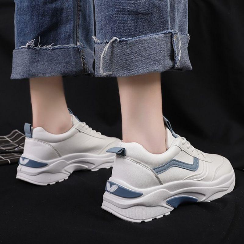 Giày đế độn nữ, giày nữ đi chơ, giày dép nữ kết hợp viền, giày sneaker đẹp giá rẽ, giày nữ màu trắng iền xanh và hồng
