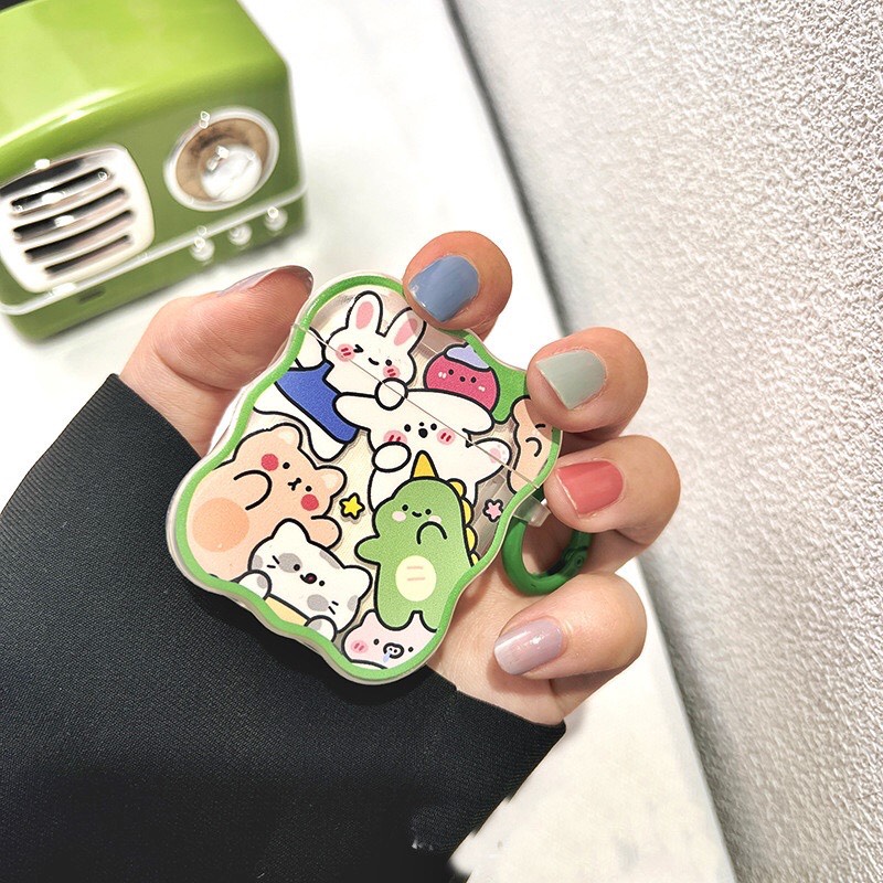 Case TPU Dành cho Airpods 1/2 Airpods Pro Hình Dinosaur and Friend Kèm Khóa Treo