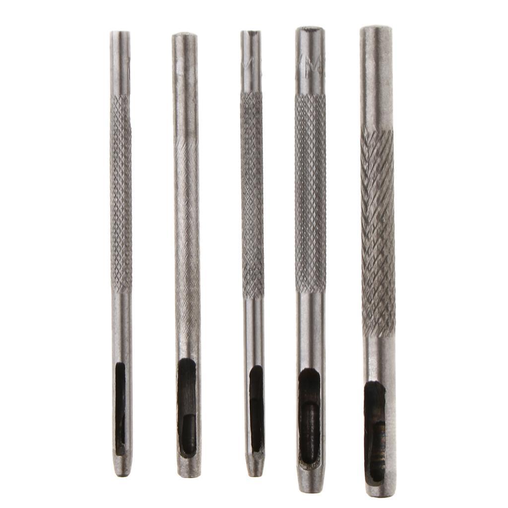 5 Pieces Leather Tool Puncher Hole Craft Set Metal Hollow Steel Puncher Belt