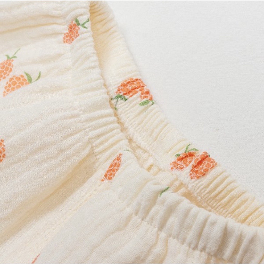 Bộ bé gái xô muslin babydoll tay phồng Áo Lá Homewear A006, đồ bé gái vải xô đũi họa tiết hoa nhí dễ thương