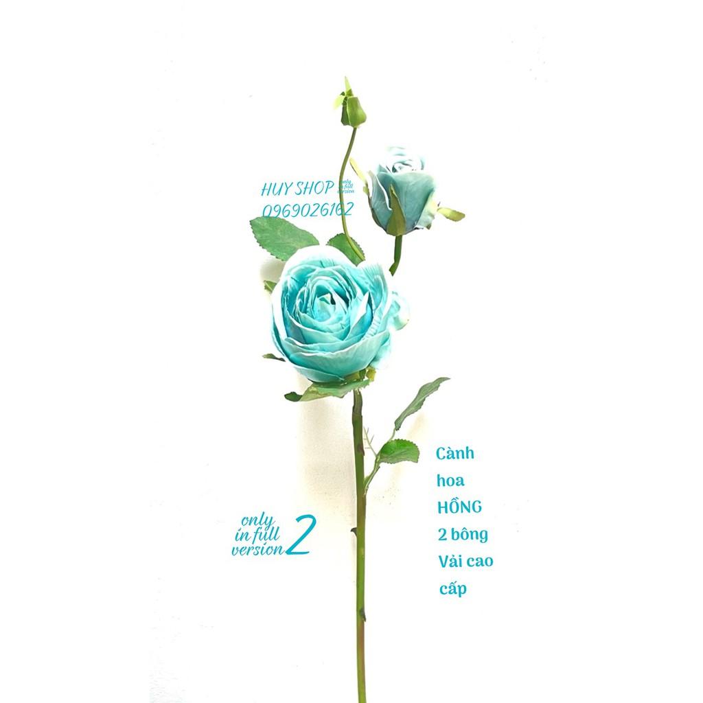 HOA GIẢ TRANG TRÍ - CÀNH HOA HỒNG VẢI CAO CẤP 2 BÔNG 55CM