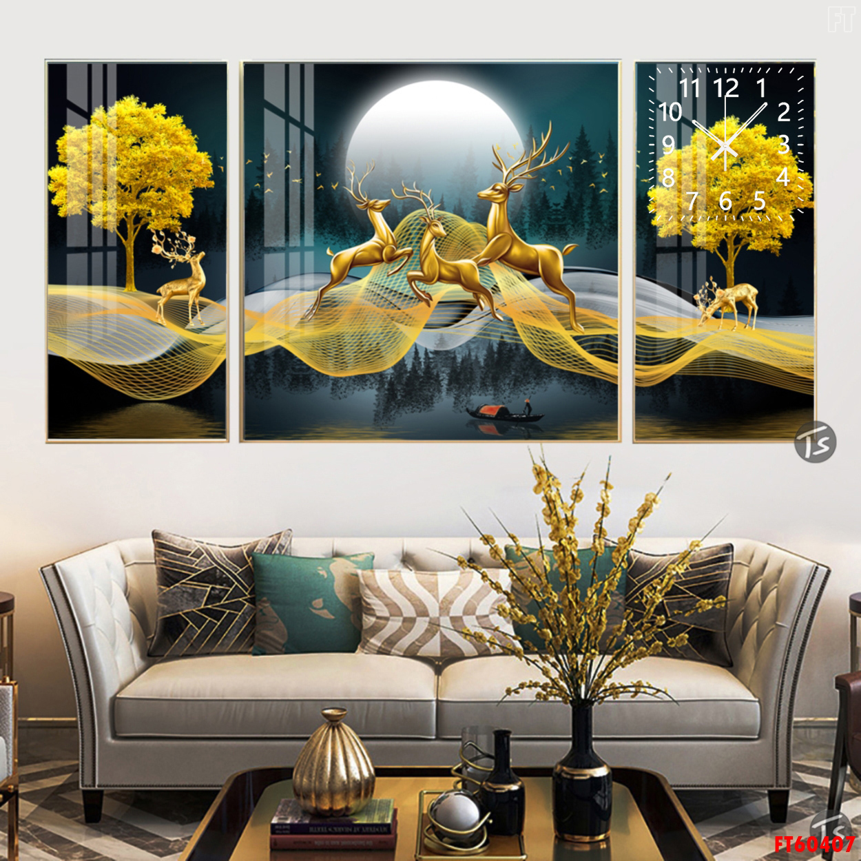 Tranh Bộ 3 Đồng Hồ Trang Trí Phòng Khách - Đồng Hồ Tráng Gương Động Vật Trong Thiên Nhiên Nghệ Thuật